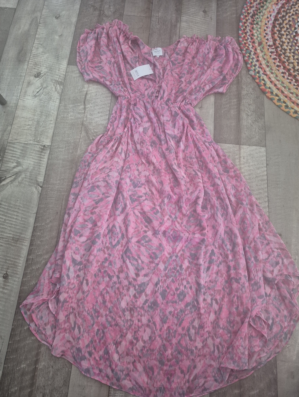 Misa Los Angeles Maxi Dress Floral V-Neck Kimono Sleeve Ruched YSA Pink XS-M NWT